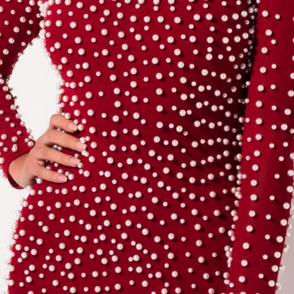AKIRA Red Covered in pearls midi dress,S!!RARE!NWT - Picture 4 of 7